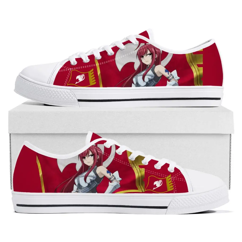 Erza Scarlet Anime Fairy Tail Low Top Sneakers High Quality Mens Womens Teenager Canvas Sneaker Couple Shoes Custom White Shoe