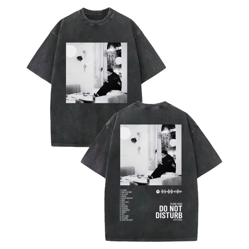 Vintage Washed Young Miko Do Not Disturb Album Graphic T Shirt Fashion Hip Hop Short Sleeve T-shirt Men Women Oversized T-shirts