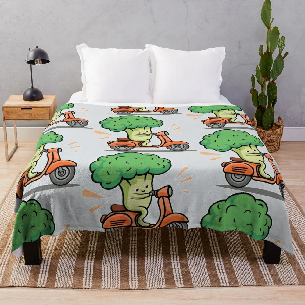 Scoot Your Way to Fun: Groovy Broccoli in Green and Orange Throw Blanket Weighted anime Blankets