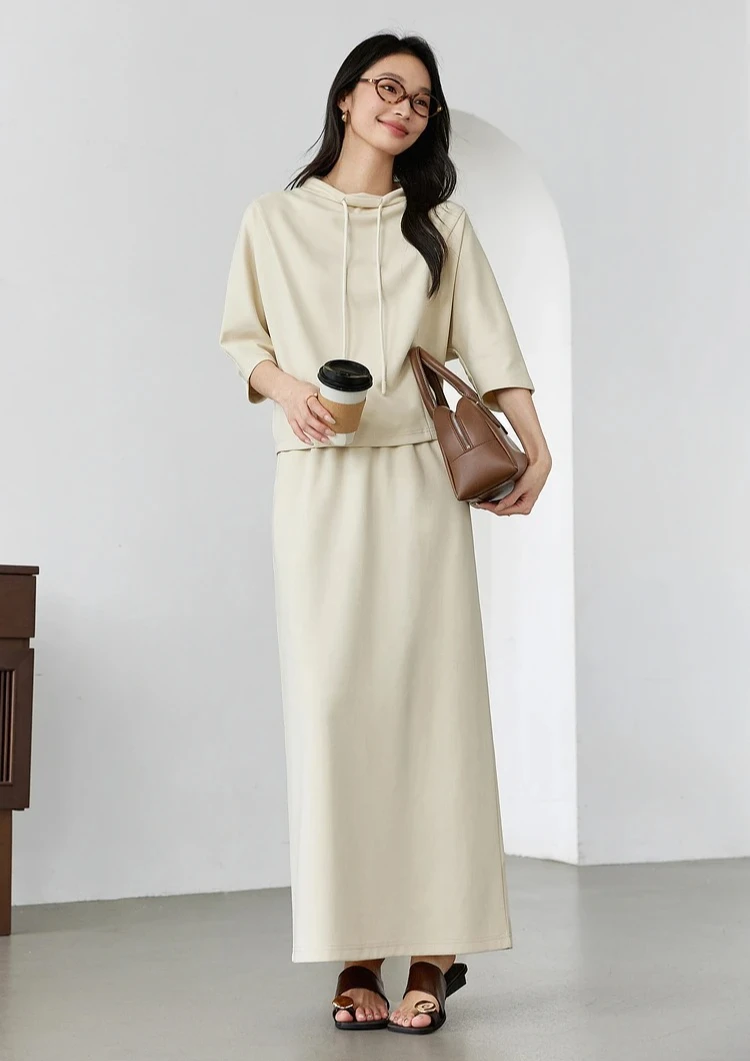 

VIMLY Fashion Women's Skirt Sets 2 Piece Outfits Woman 2025 Spring Autumn Drawstring Top and Maxi Skirt Female Clothing A0231