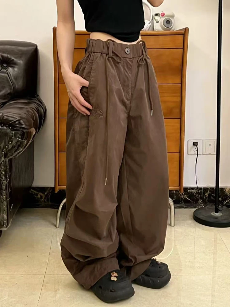 Pantalon Cargo Vintage américain pour femmes, Y2K, taille haute, Streetwear, ample, jambes larges, couleur unie, Baggy, droit, nouvelle collection automne