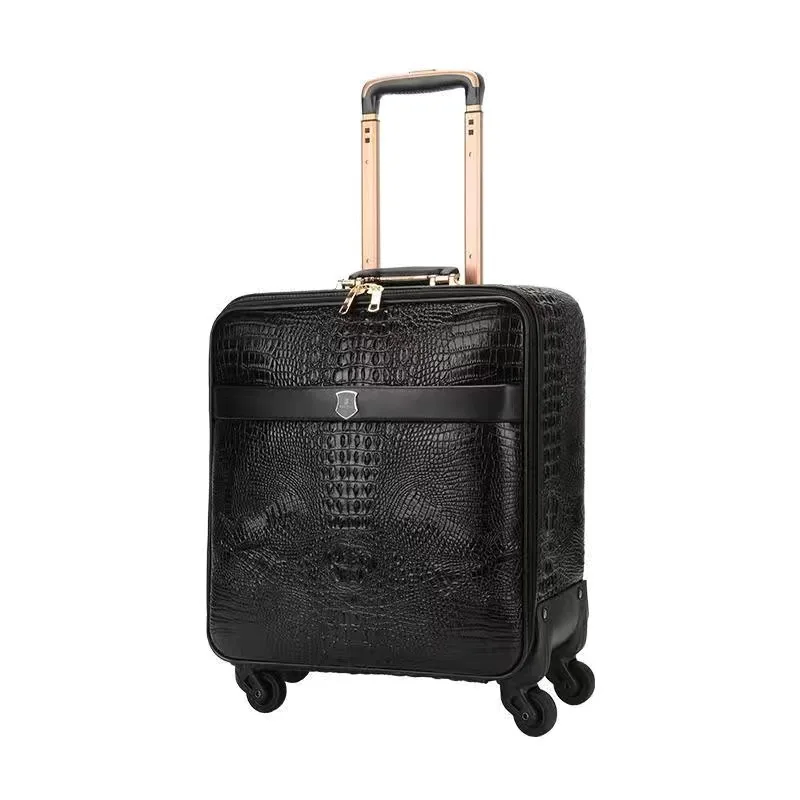 Real Leather crocodile pattern trolley suitcase universal wheel 16/20 inch boarding travel luggage full leather travel suitcase
