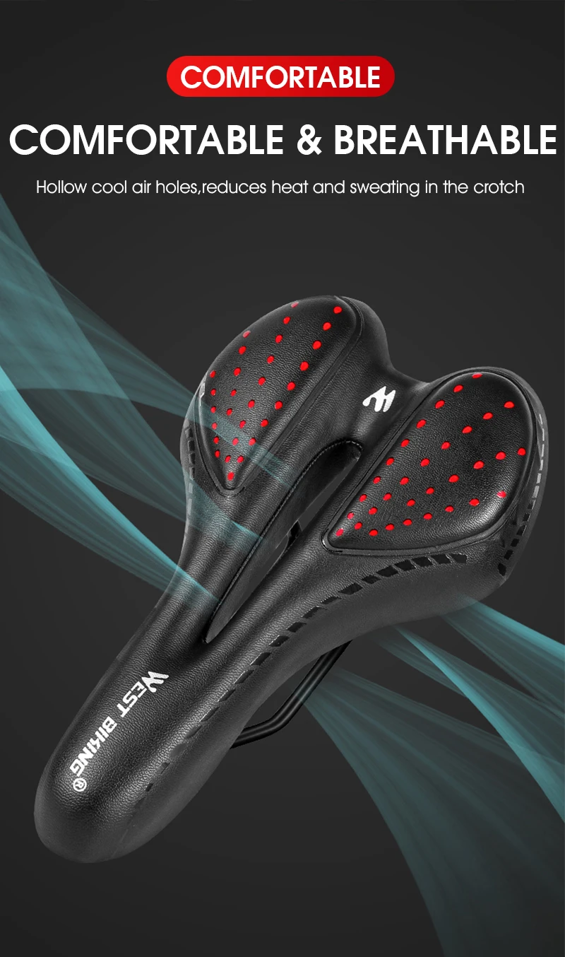 WEST BIKING Fahrradsattel, bequemes Gel-Schwammkissen, hohl, atmungsaktiv, stoßfest, MTB-Rennradsitz, ergonomisch, rutschfest, PU – Detail 4