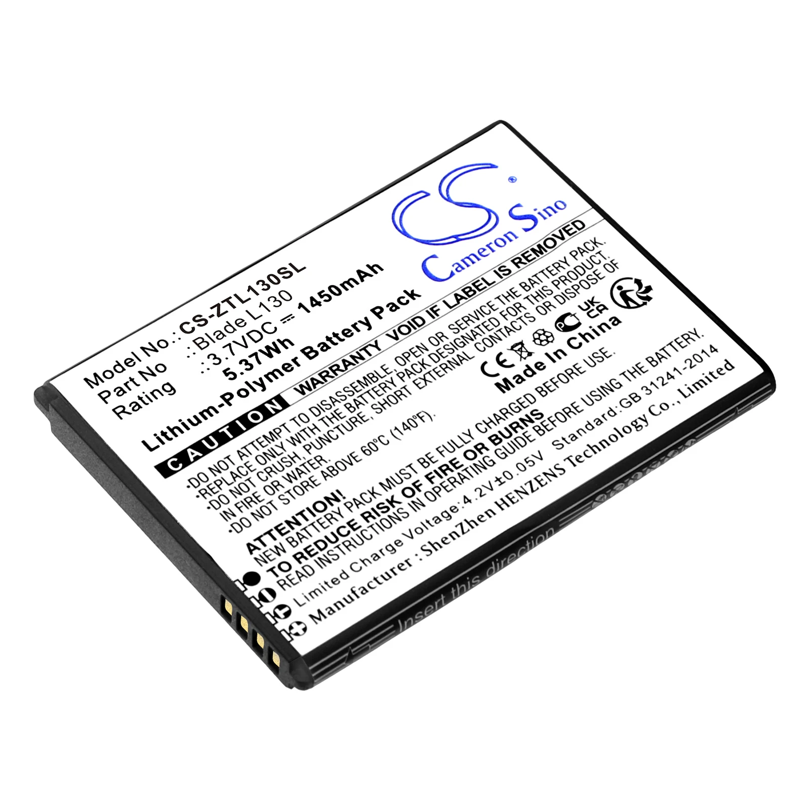 Batería Cameron Sino 3.7V 1450mAh para Móvil, Smartphone Li3816T43p4h604550 para ZTE Blade L130, GRAND MAX