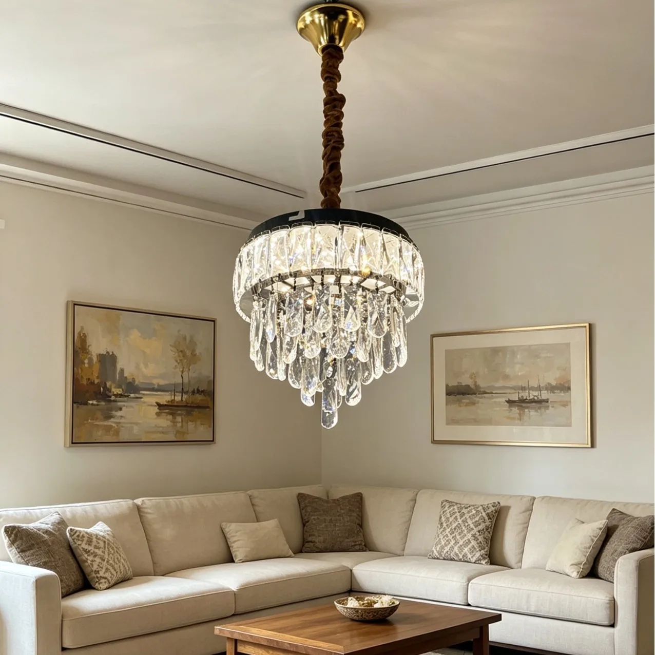 Luxury Transparent Round Crystal Chandelier, Suitable for Living Room and Bedroom, Creative Ceiling Chandelier Decoration