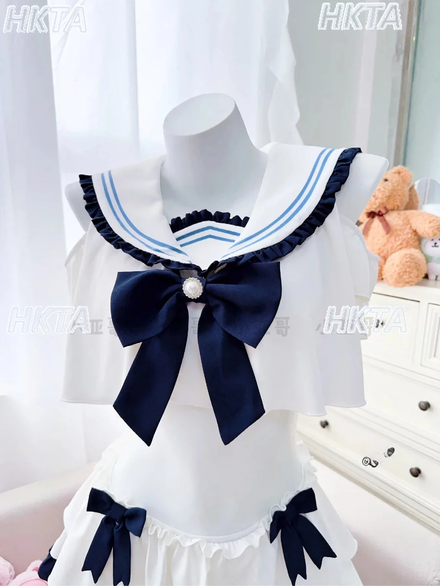 Japanese Preppy Two-piece Swimsuit Set Women Off-the-shoulder Bowknot Ruffle Top and Skirt Summer New Beach Swimming Bikini
