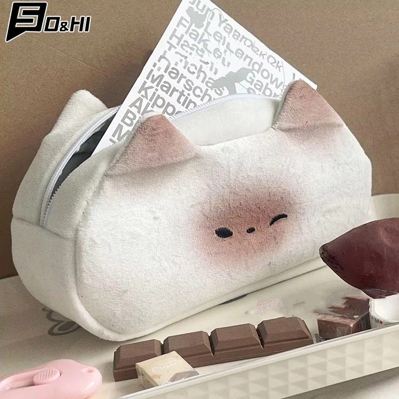 Bonito dos desenhos animados francês brinde caneta saco, Kawaii Plush Pencil Bag, Multi-Function engraçado lápis casos, Material escolar papelaria