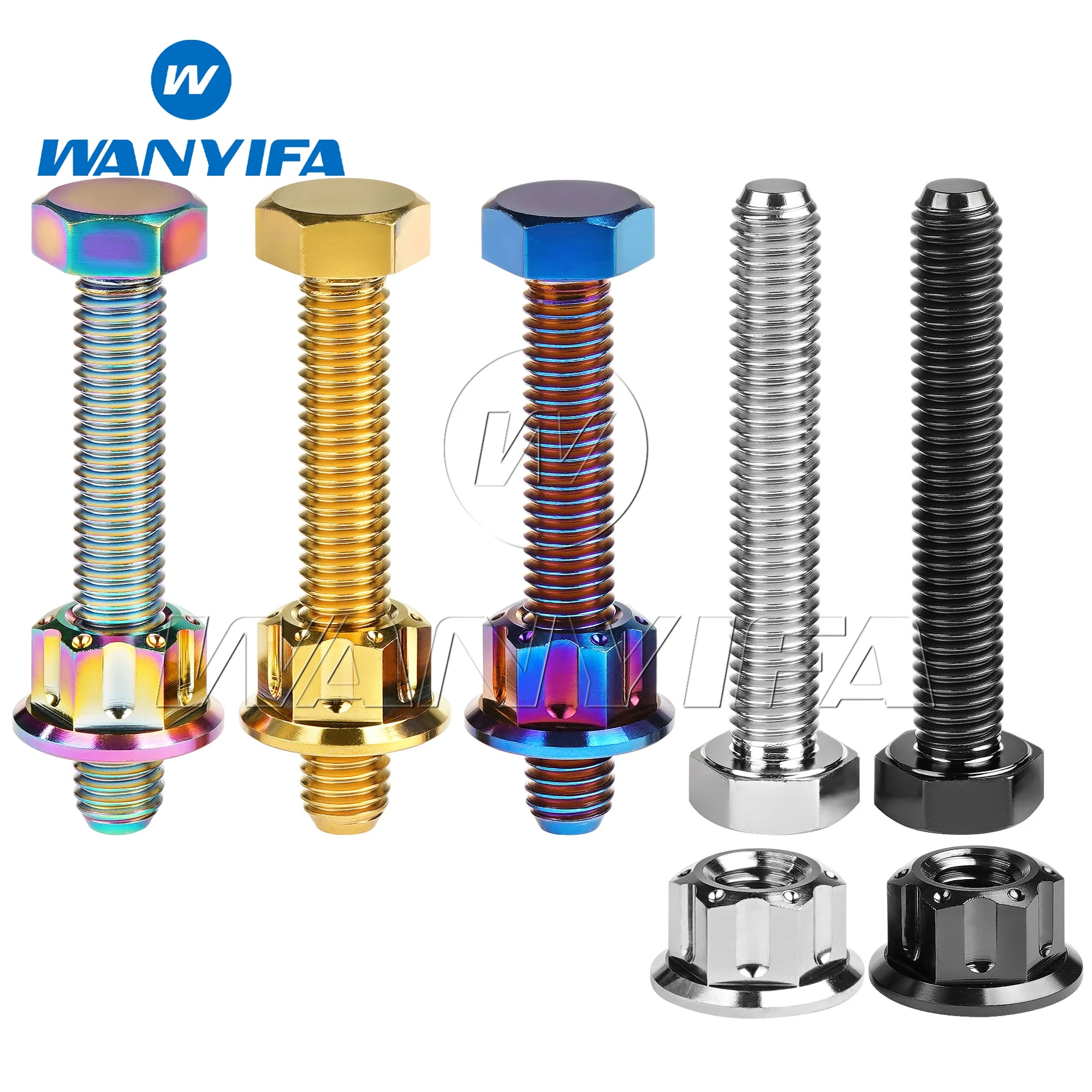 Wanyifa Titanium bolts M8x50mm Chain Adjuster Pitch 1.25mm Hex Screws Fancy Flange Nut for Motorcycle