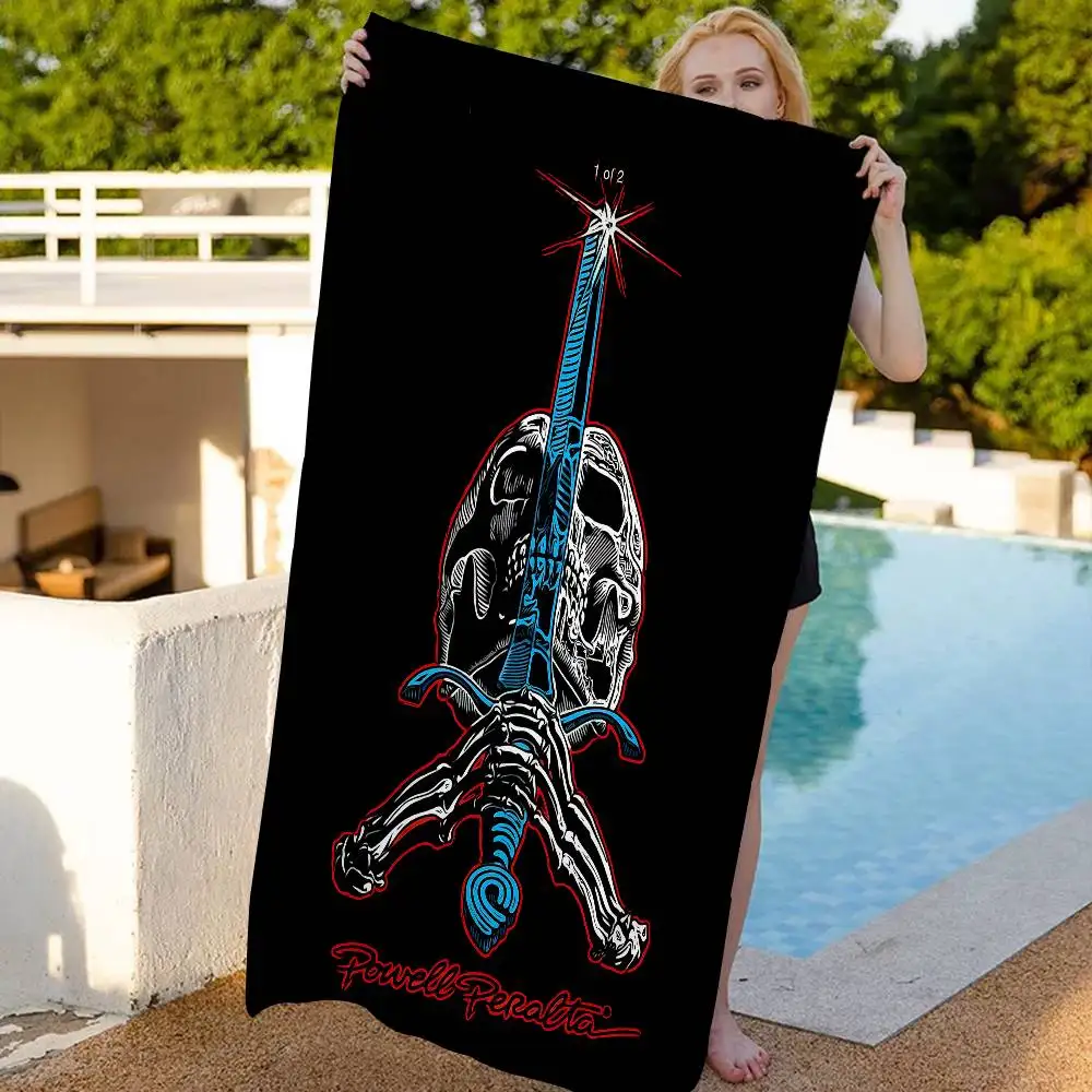 Skateboard Brand P-Powell P-Peralta Bath Towel Microfiber Soft Water Absorbing Breathable For Girl Kids Decorative Beach Towel