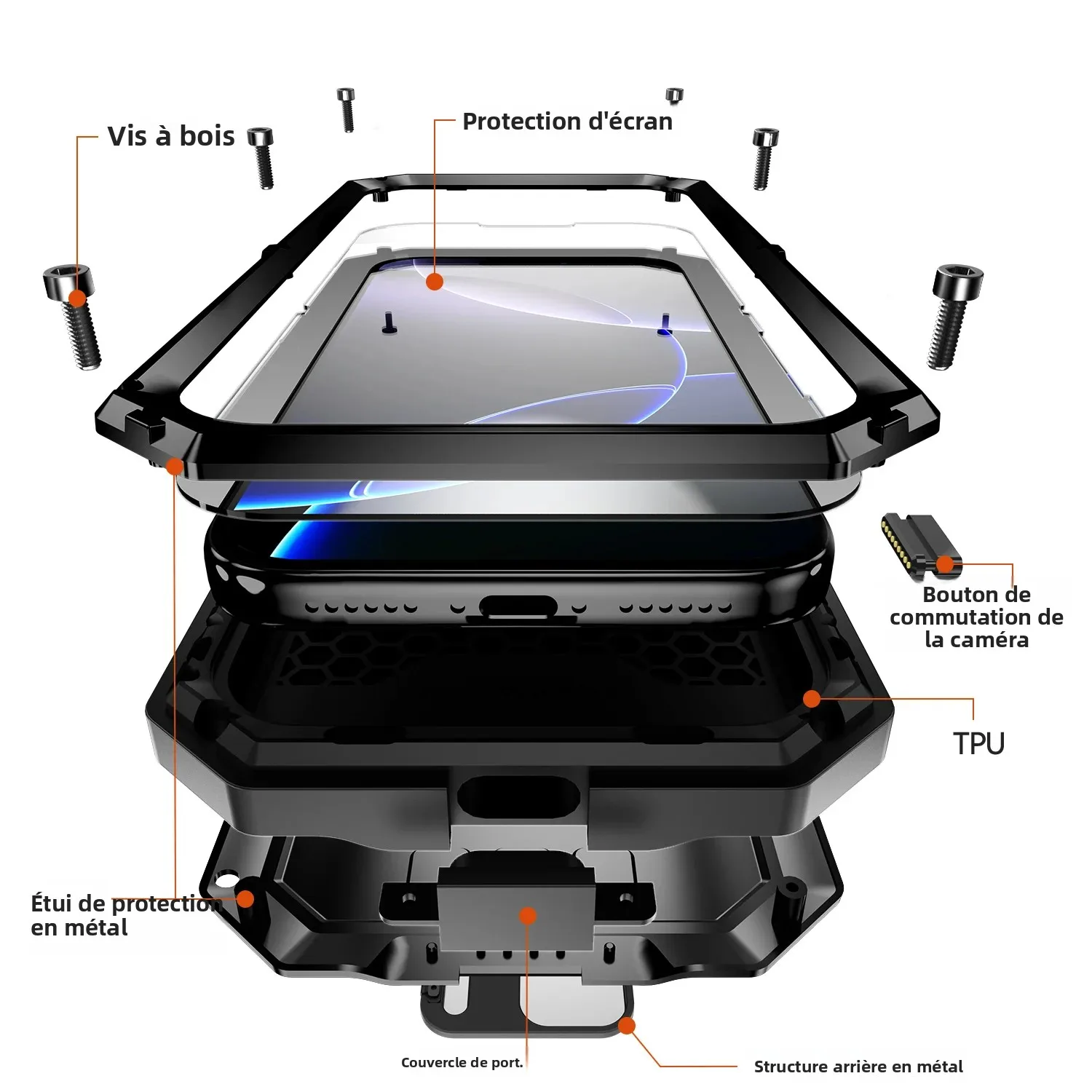 Pour iPhone 17 Pro Max Air étui en métal antichoc robuste armure robuste couverture avec protecteur d'écran intégré support d'appareil photo Coque
