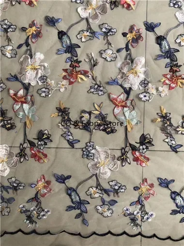 Tessuto di pizzo a rete ricamato multicolore largo 1 metro 130 cm Tessuto di tulle per abiti da donna alla moda fai da te