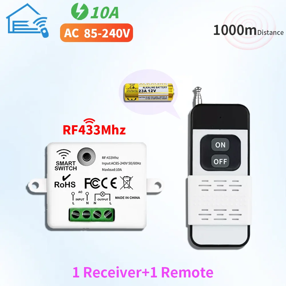 433MHz Wireless Light Switch RF 220V 110V 10A Relay Controlle Mini Round Button Wall Panel Switch Remote Control For LED Lamp