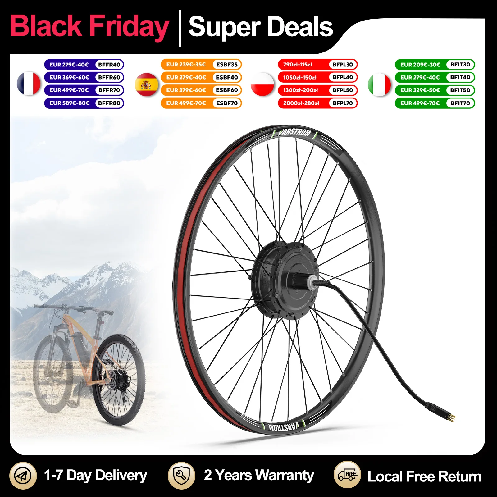 Bafang G020 48V 500W Motore del mozzo anteriore posteriore Brushless Gear Bicicletta Kit di conversione bici elettrica 20-29 pollici 700C Motore a trazione integrale