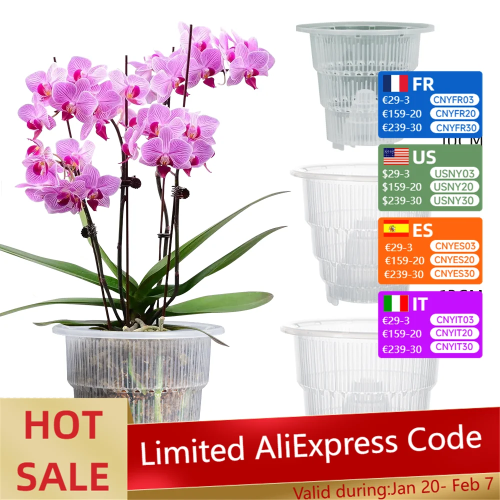 

Meshpot 10cm/12cm /15 cm Clear Plastic Orchid Pots With Holes Air Pruning Function and Root Growth Slots Plastic Flower Pot