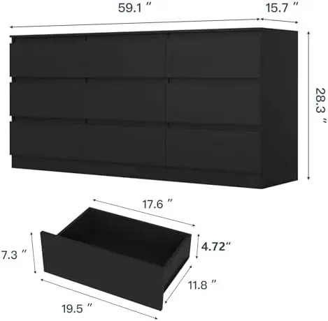 Black 9 Drawer Dresser for Bedroom, Long Dresser with Deep Drawer,Modern Wide Wood Storage Chest of Drawer, Bedroom - view 2