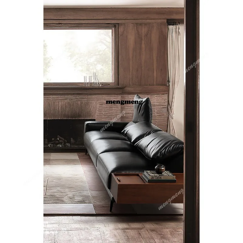 Italian first-layer cowhide all-leather sofa folding high back support neck support sofa