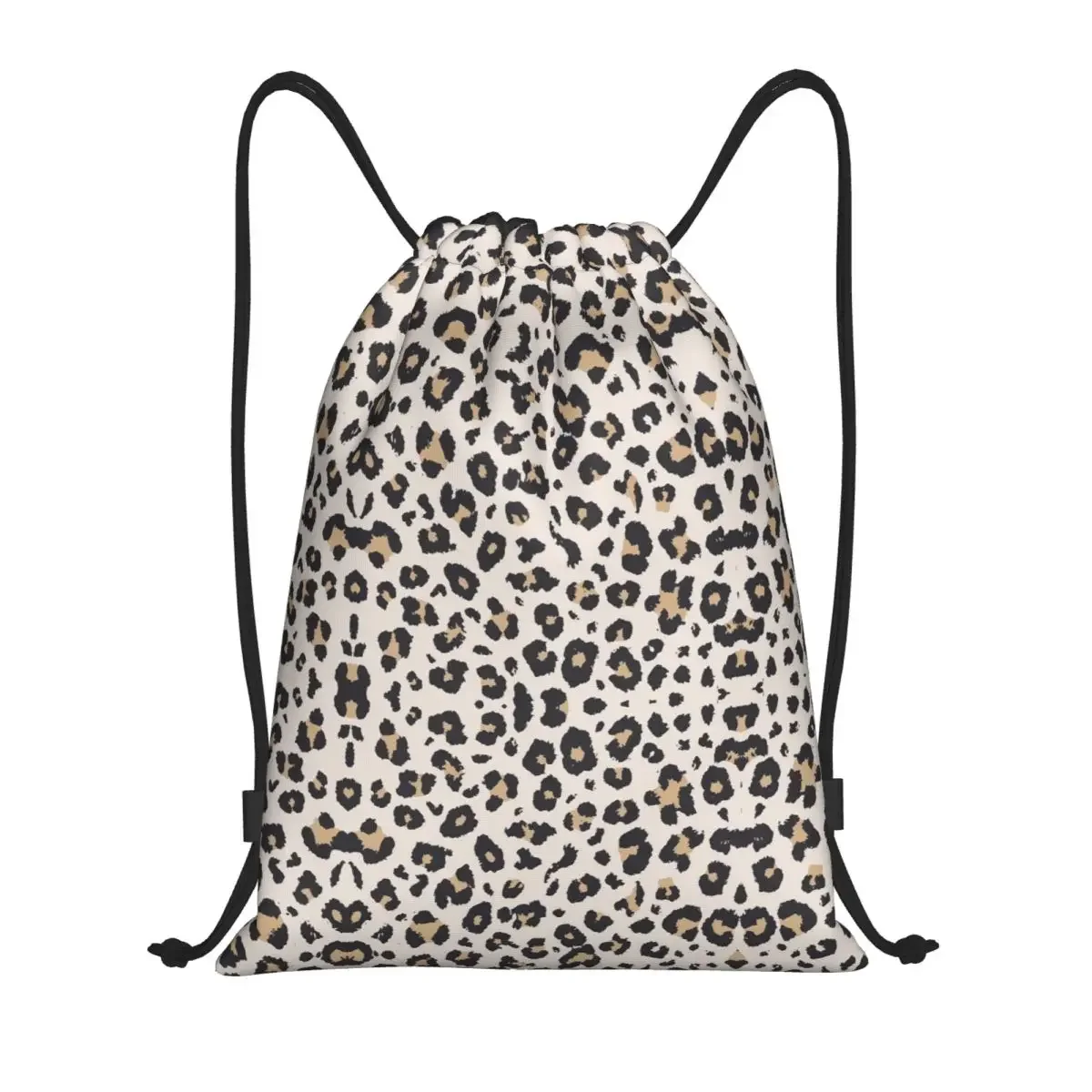 Custom Leopard Pattern Texture Drawstring Backpack Sports Gym Bag for Women Men Training Sackpack