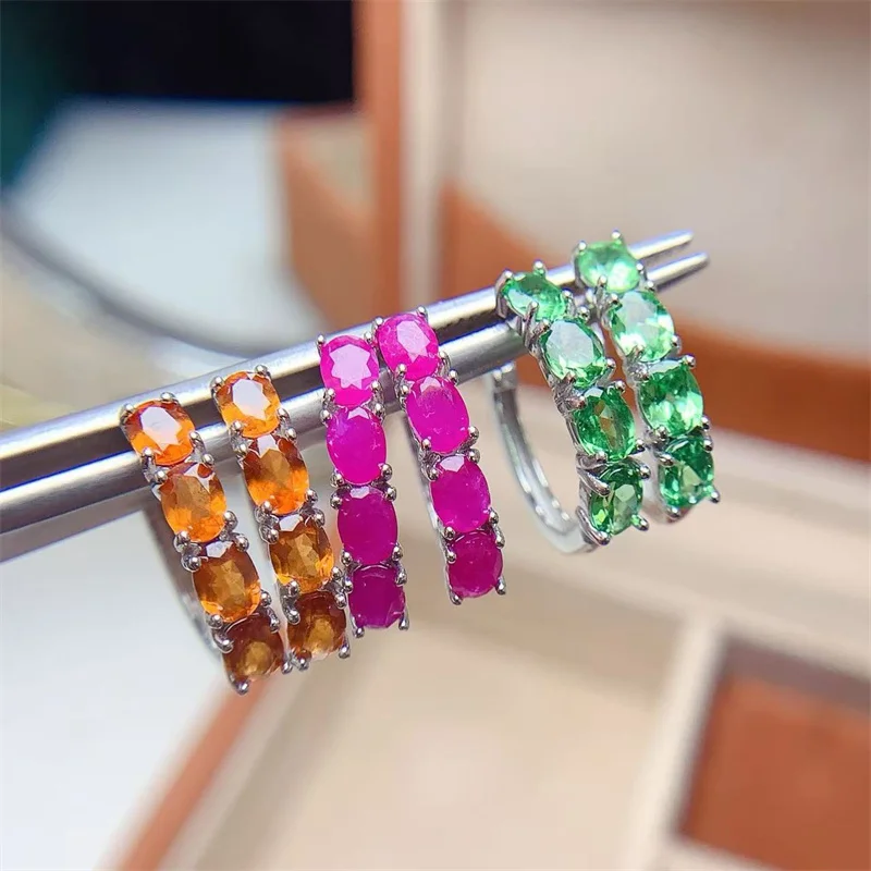 

Аутентичные настоящие натуральные драгоценные камни, цизин, рубин, цаворит, стерлинговое серебро 925 пробы, серьги-кольца для женщин, ювелирные украшения Gorgous