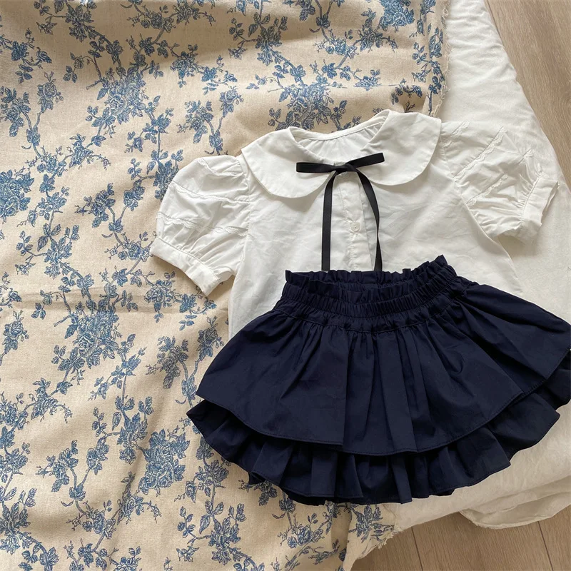 Girls Shorts Kids Clothes 2024 Summer New Double Layer Ruffle Edge Skirt-pants Solid Cute Fashion Versatile Simple Korean Cotton