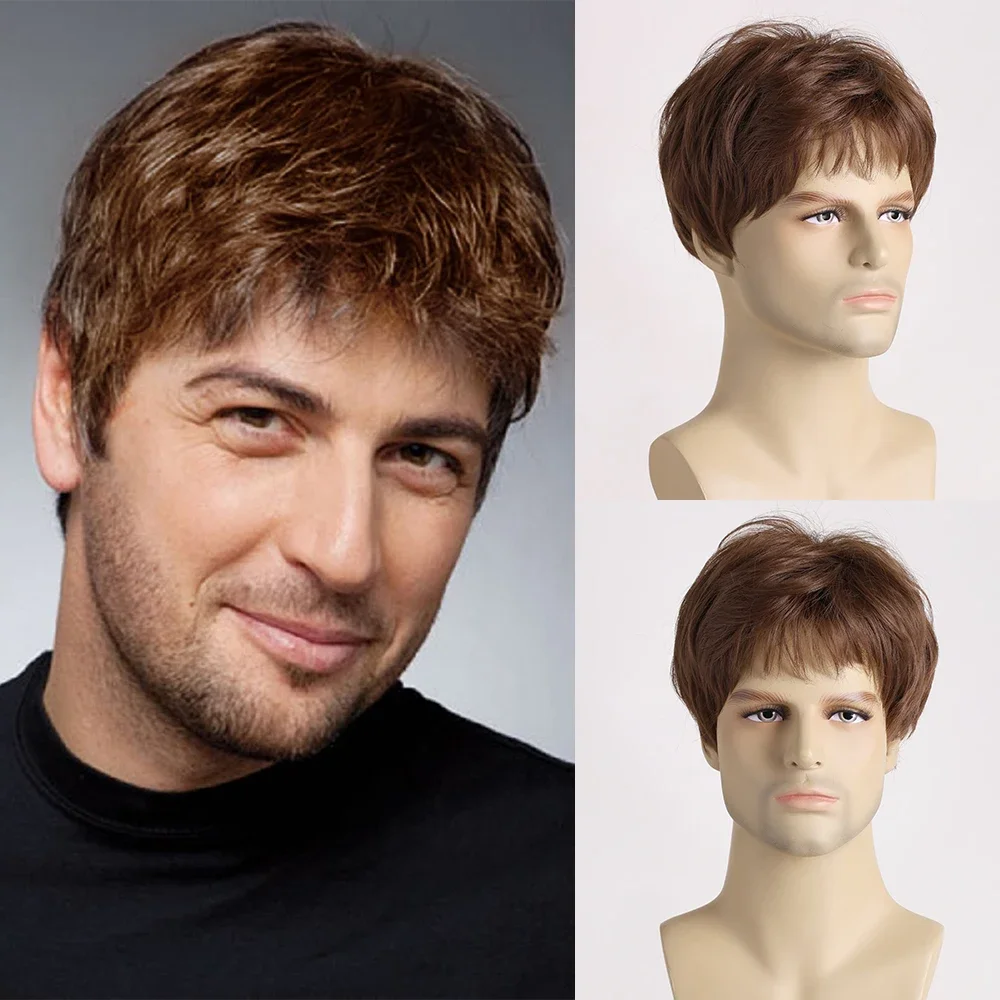 Short  Natural Curly Hair For Male Young Men Heat Resistant Fiber Synthetic Wigs