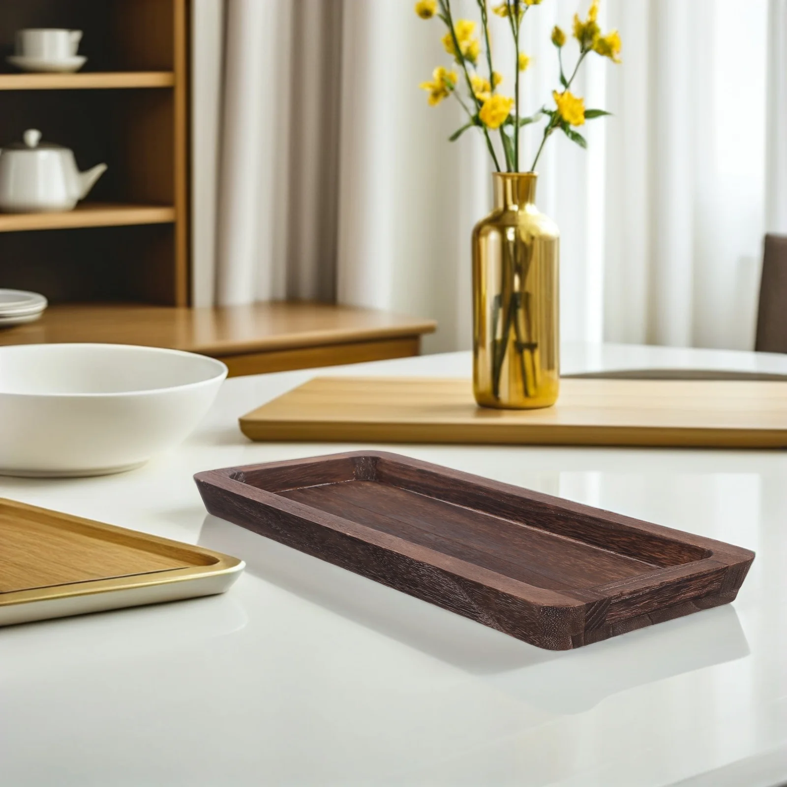 

Rustic Wooden Tray Long Rectangle Farmhouse Serving Plate For Coffee Tea Snacks Decorative Centerpiece Home Kitchen Decor