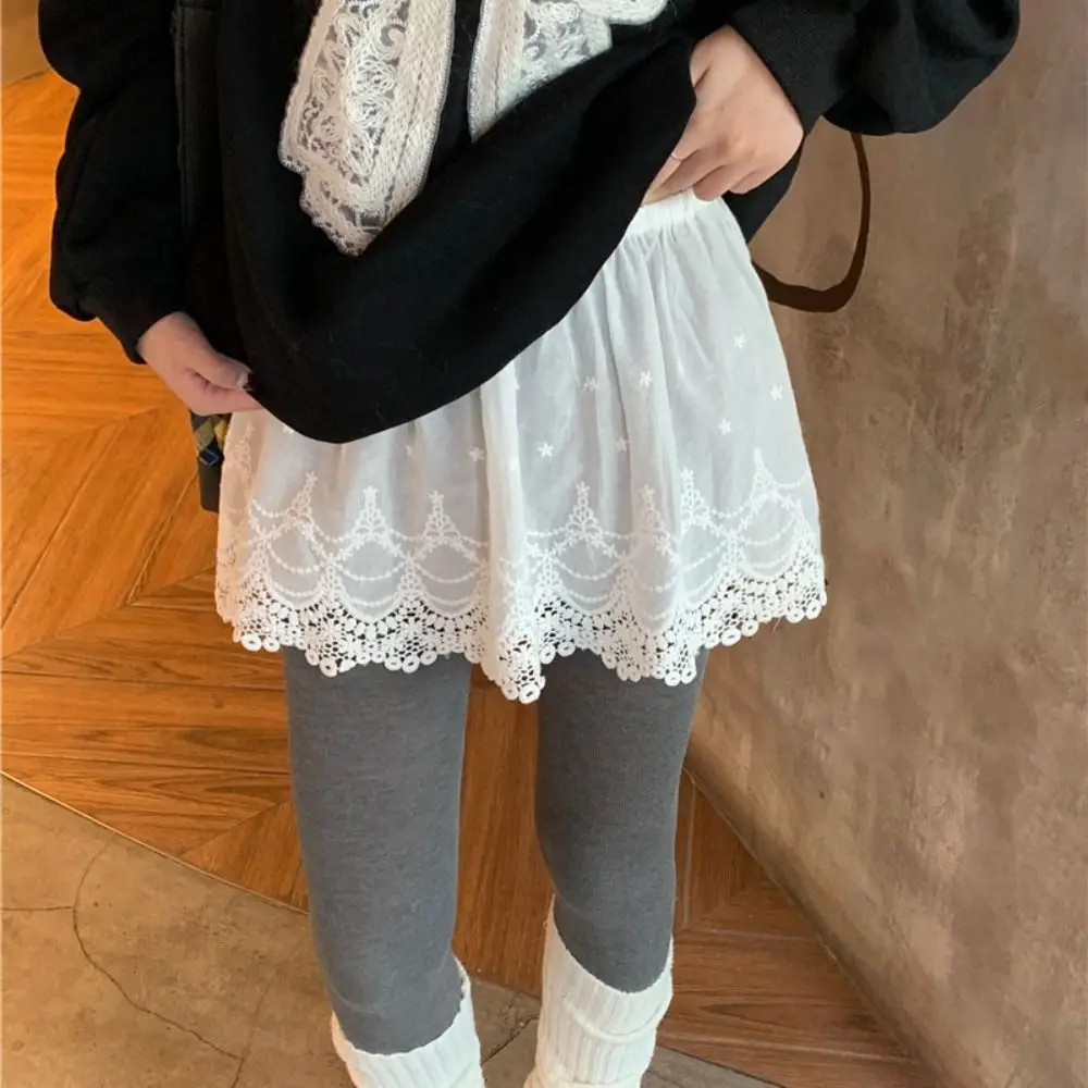 Кружевная нижняя юбка с цветочной вышивкой, антибликовая сетчатая защитная короткая юбка с высокой талией, нижняя юбка с кружевной подкладкой в корейском стиле