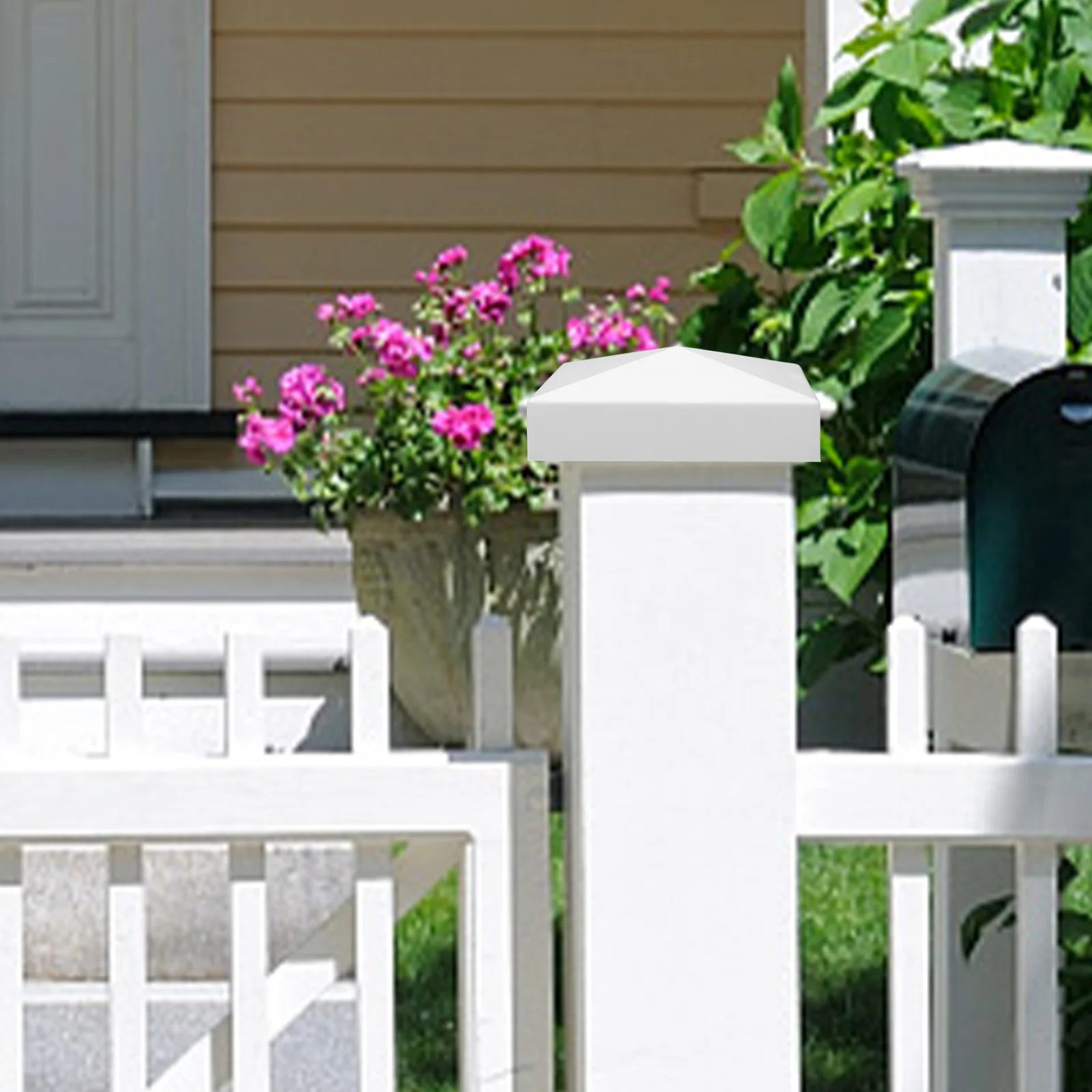 

2Pcs ABS Fence Post Caps Elegant Design Outdoor Piling Cap White Durable Easy Install Fence Post Caps