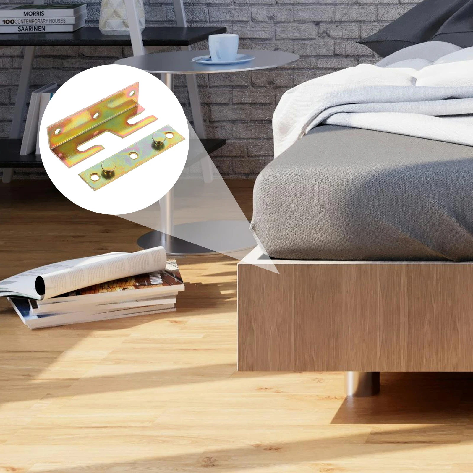 

4pcs Bed Hinges Pins Heavy Duty Connectors Screws Hooks 4 Inch Ordinary Bed Rails Brackets Furniture Support Iron Material