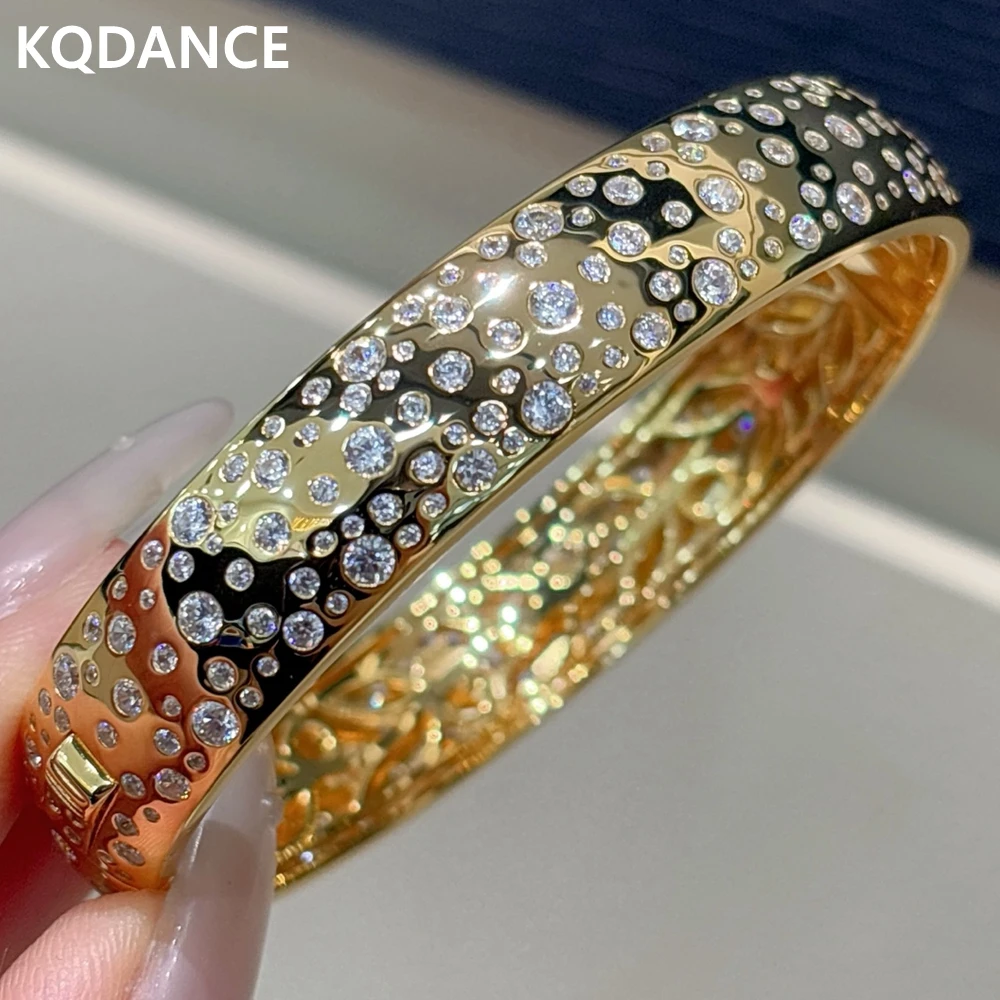 KQDANCE Luxury 925 Silver With Sparkling Round Cut Carbon Diamond Women Bangles Bracelet Real Gold Plated Fine Jewelry Gifts New