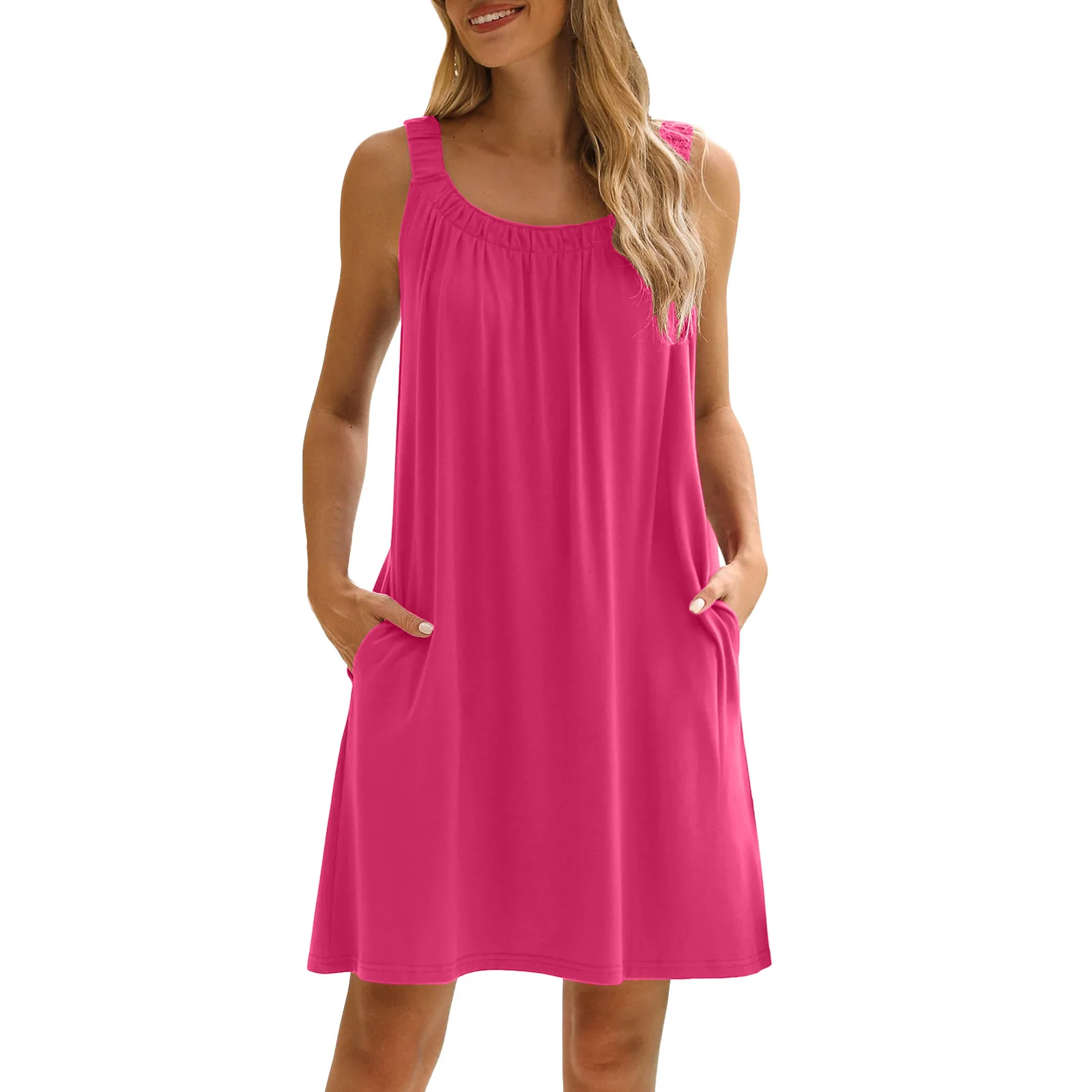 

Women Dress Summer Casual T Shirt Dress Beach Cover Up Sleeveless Tank Top Skirt With Pockets Cotton Dresses