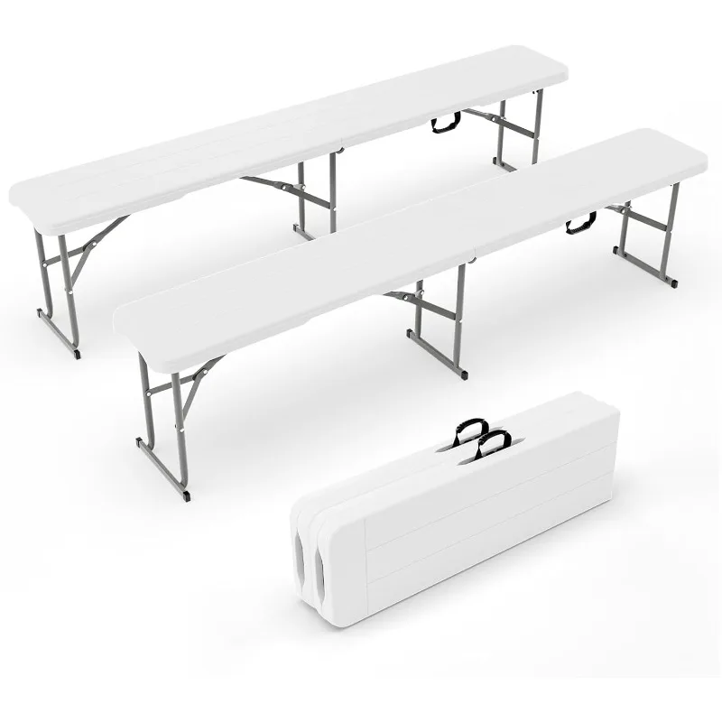 

VINGLI 6 feet Plastic Folding Bench,Portable in/Outdoor Picnic Party Camping Dining Seat, Garden Soccer 2 Pack, White