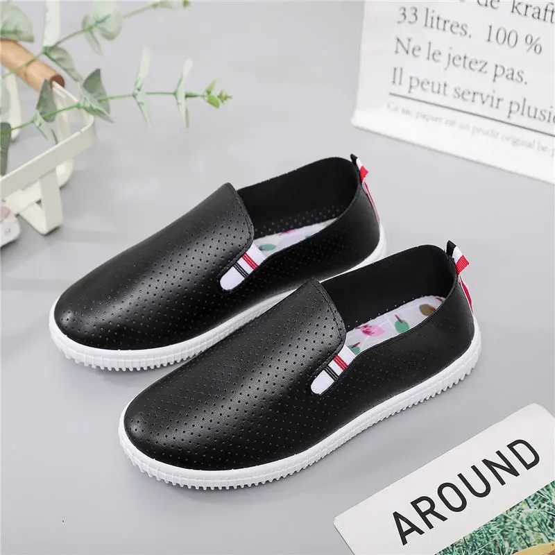 White Flats Cut-Out Woman Loafers Leather Slip on Shoes Low Heels Casual Shoes Espadrilles Ladies Shoes Women Sneakers