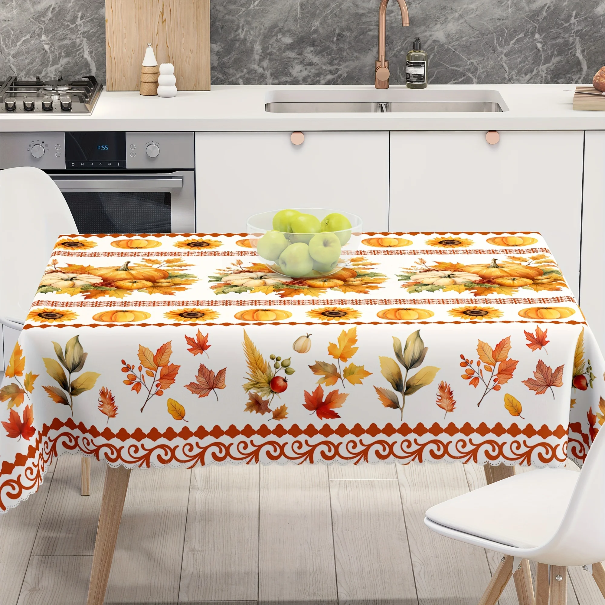 1 piece, Autumn Harvest Thanksgiving Polyester Fiber Round & Rectangular Tablecloth, Maple Leafzyc
