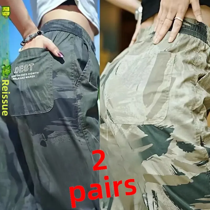 

Летние мужские повседневные камуфляжные брюки со шнурком, свободный крой, спортивные мужские брюки с эластичной резинкой на талии, брюки с манжетами