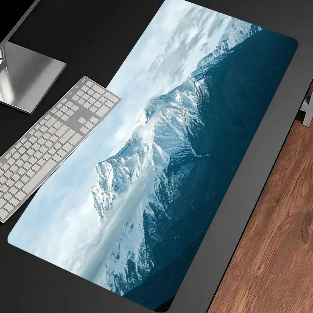 Nature Snow Mountain Landscape Large Extended Gaming MousePad Non Slip Desk Surface Scenic Print For Gaming And Office Workspace