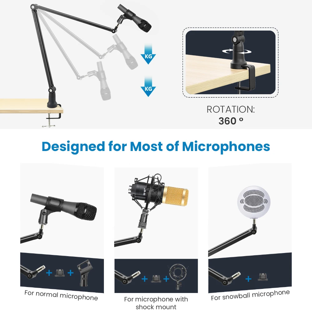 Braccio di sospensione Braccio a forbice Supporto per microfono Filtro anti-pop Anello di montaggio antiurto per HyperX QuadCast A8 A6V K658 K688 K669 Microfono