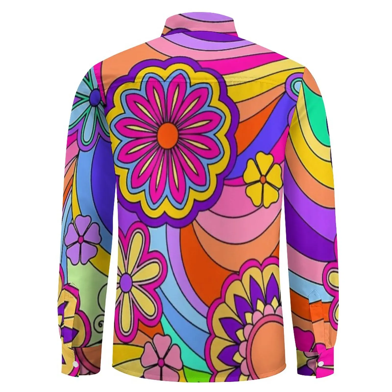 Flower Power Inspired Shirt Autumn Groovy Hippy Retro Casual Shirts Fashion Blouses Long Sleeve Design Street Style Plus Size