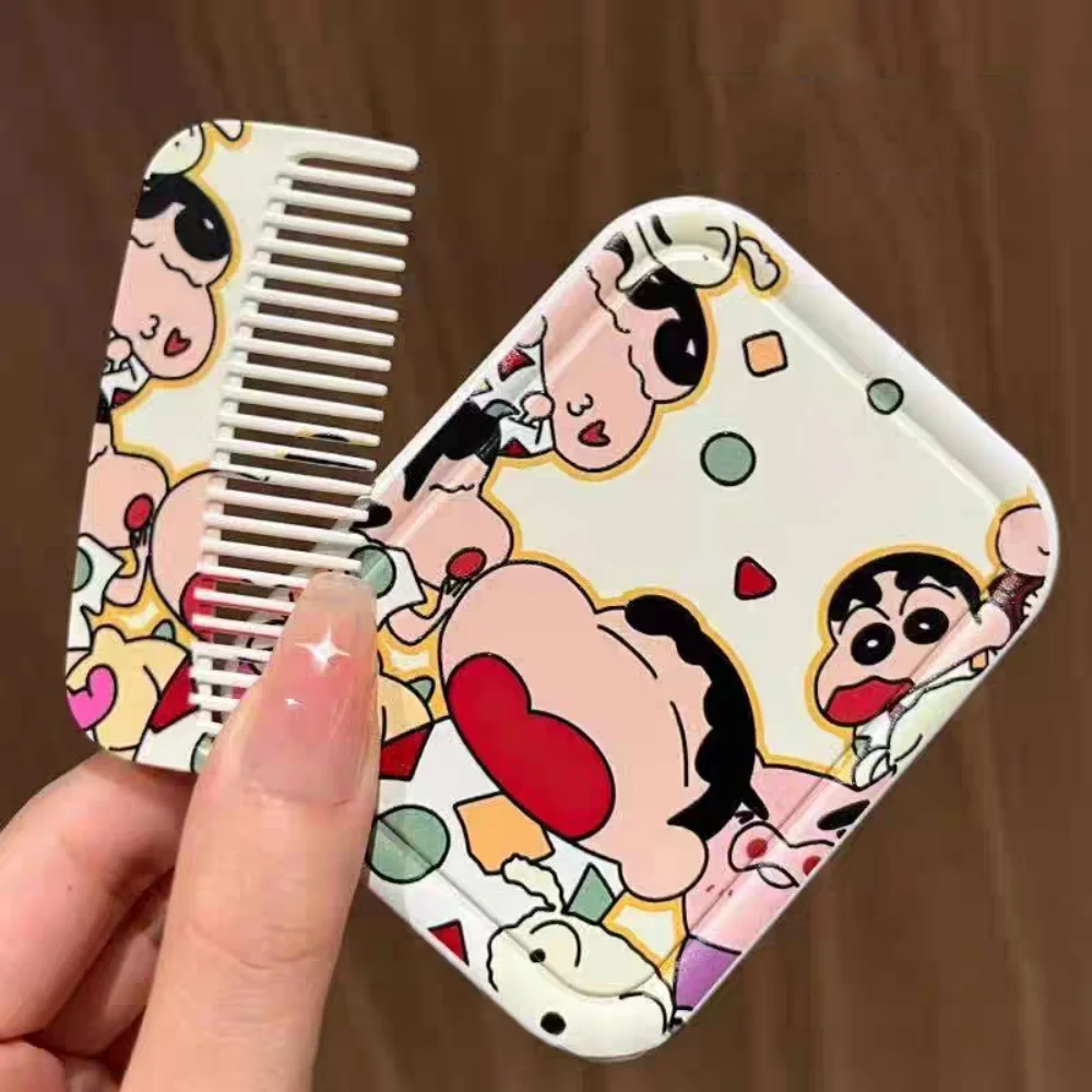Anime Crayon Shin-Chan Makeup Mirror With Mini Comb Kawayii Portable Cartoon Folding Touch-Up Mirrors Girls Birthday Gifts