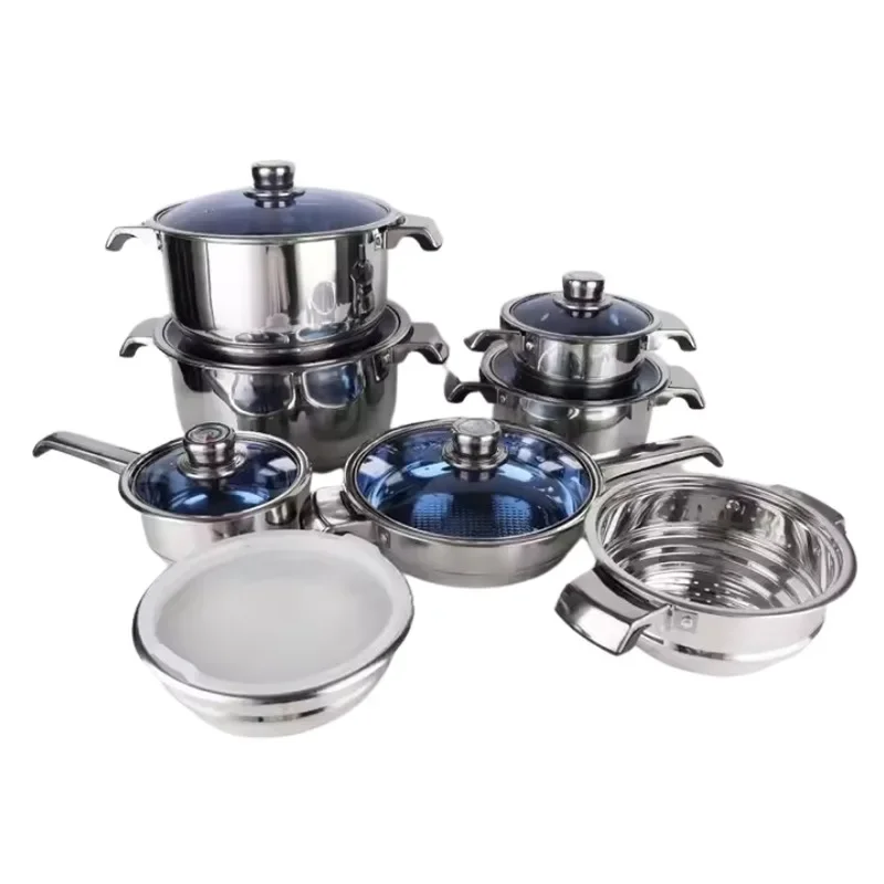 

Pot set, stainless steel kitchen utensils, soup pot wok frying pan