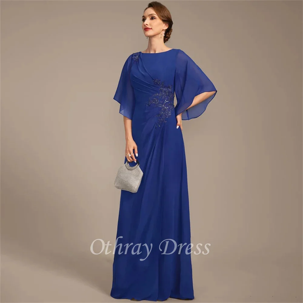 New Scoop Neck Mother Of The Bride Dress A-line Floor-Length Chiffon Appliques Formal Dresses Vestidos Mae Da Noiva Casamentos