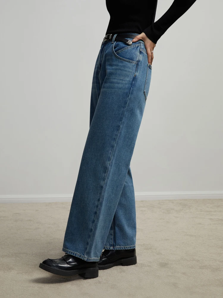 DUSHU Casual High-waisted Wide-leg Pants Loose Drape Jeans for Women Winter New Style Commuter Style All-match Jeans Female