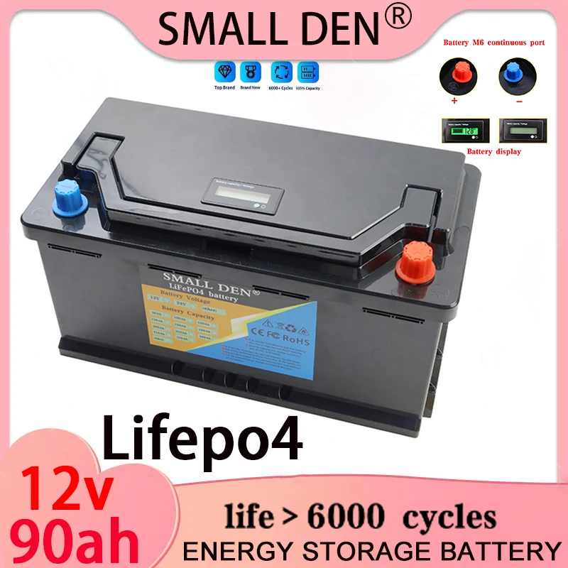 12V 90ah LiFePO4 battery 12.8V 6000 cycle RV camper golf cart off-road off grid solar wind energy battery