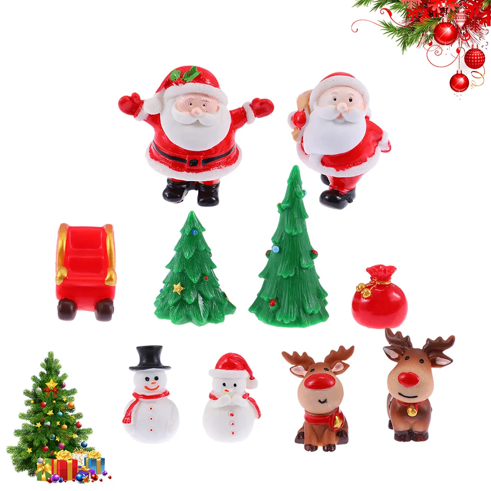 10 stuks Kerst Hars Ornamenten Sneeuwpop Rendier Micro Landschap Decoratie Xmas Desktop Versiering voor Party Kerst Versiering