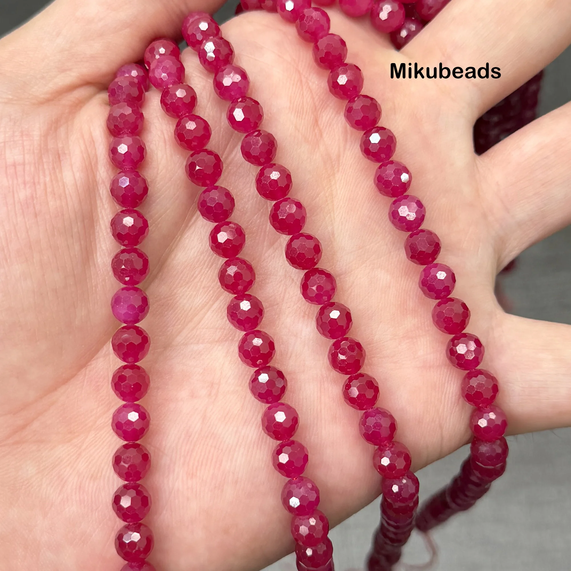 الجملة 3A 6 مللي متر مختبر روبي الأوجه الجولة فضفاض الخرز لصنع المجوهرات أساور يدوية قلادة ستراند هدية 38 سنتيمتر #4