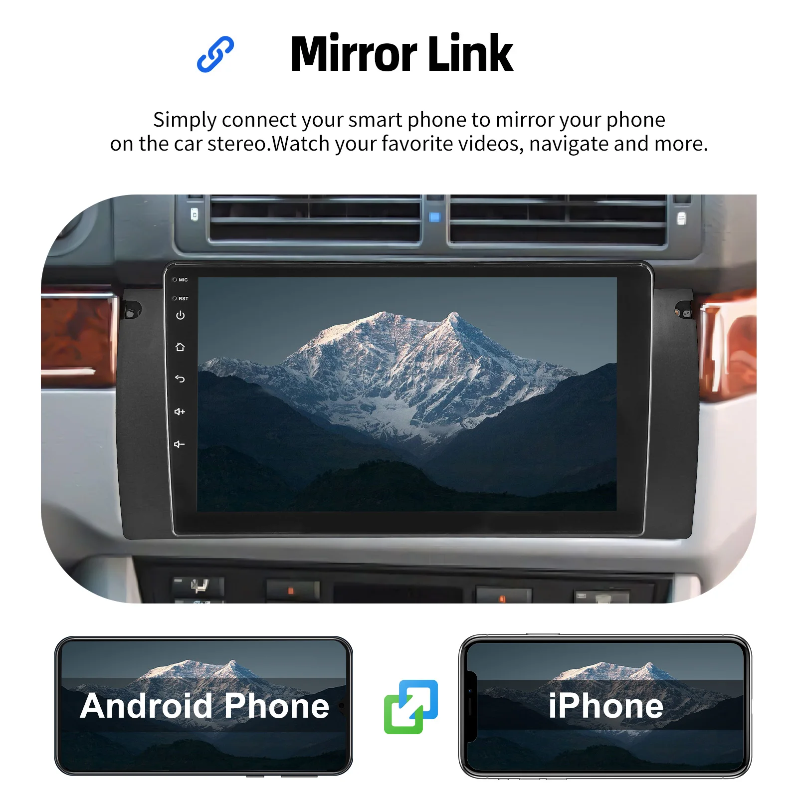 ESSGOO Android 15 9 Zoll IPS Touchscreen Display Apple CarPlay Android Auto Autoradio GPS Navigation USB Spiegel Link Lenkradfernbedienung WIFI Bluetooth FM ASP Geteilter Bildschirm Für BMW 5er E39 X5 E53 7er – Detail 17