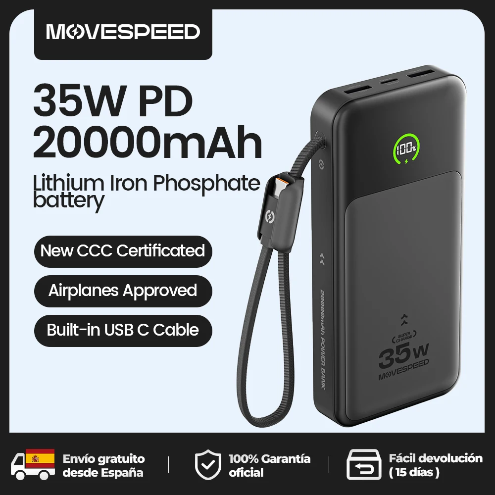 【CCC】MOVESPEED Blade-Shape Battery Power Bank 20000mAh 35W Chargeur externe à charge rapide pour iPhone Xiaomi Samsung