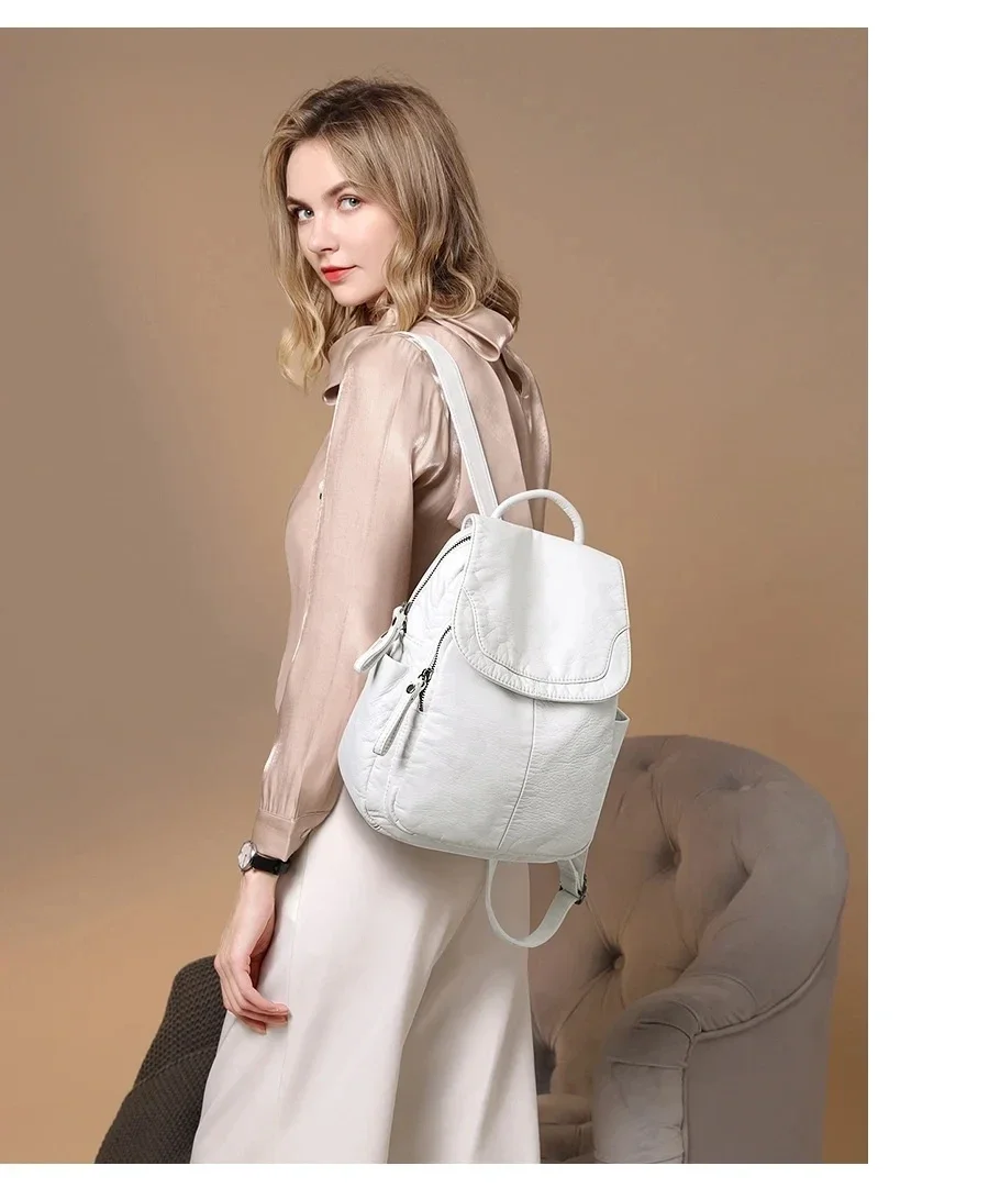 2026 Vintage-Rucksack aus gewaschenem Leder für Teenager-Mädchen, kleine Schultasche, lässiger Tagesrucksack, geräumiger, kompakter Reiserucksack – Detail 4