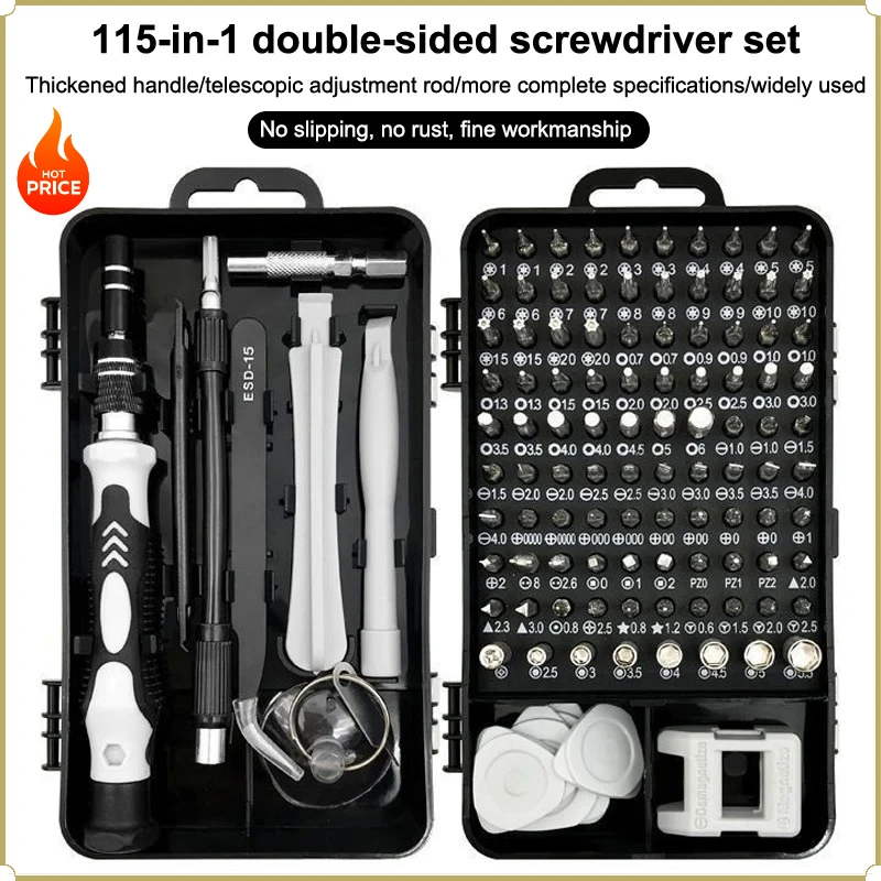A Comprehensive Set of Tools for Disassembling and Repairing Clocks, Mobile Phones, and 115-piece Screwdriver Kits Hand Tools