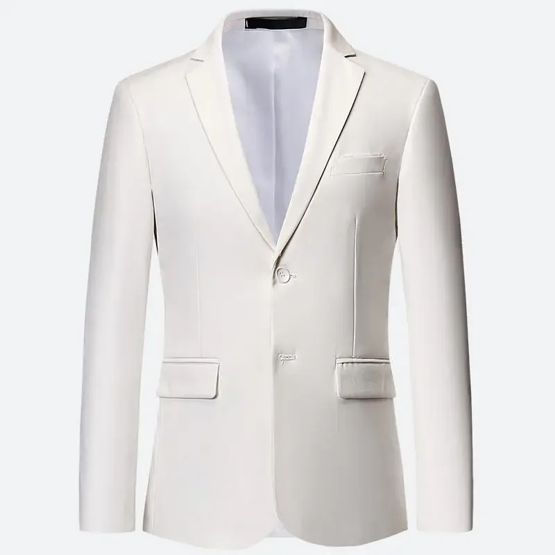 Men White Formal Jackets Two Bittons Long Sleeve Korean Mens Suit Jackets Office Wear Wedding Blazer