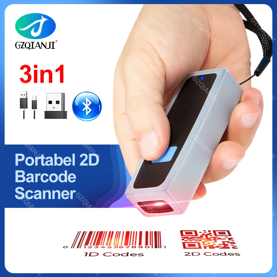 Mini Barcode Scanner Wireless 1D 2D CMOS Scanner USB Bluetooth Mini Pocket QR Reader IOS Android Windows for Mobile Payment